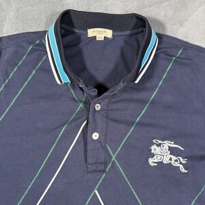 Burberry London Polo Shirt Made in England Equestrian Knight Navy Men's Large